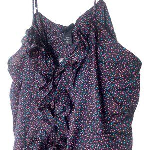 Lane Bryant Sleeveless Top Womens 26/28 Black Polka Dot Ruffle Smoked Hem Summer